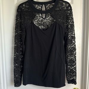 Cute long sleeve black lace top Sz 0xl